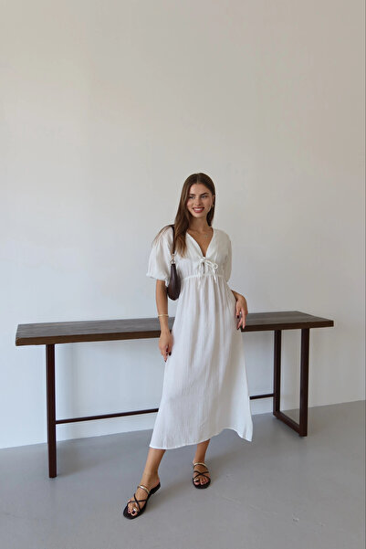 hibiscus Short-Sleeved Muslin Dress White Pt