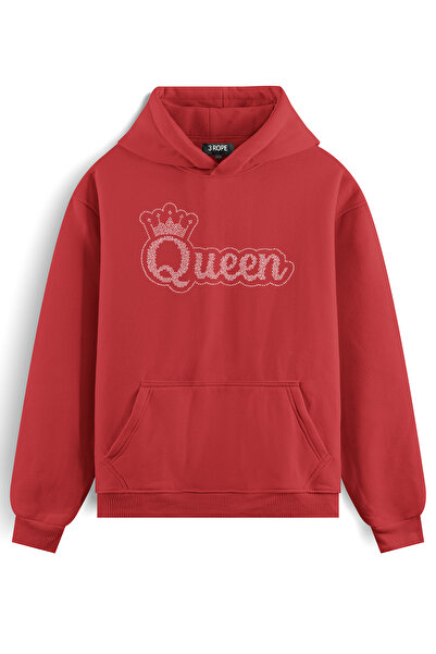 3 ROPE Quenn Taş Printed Oversized Hooded Sweatshirt with Fleece Inside Unisex