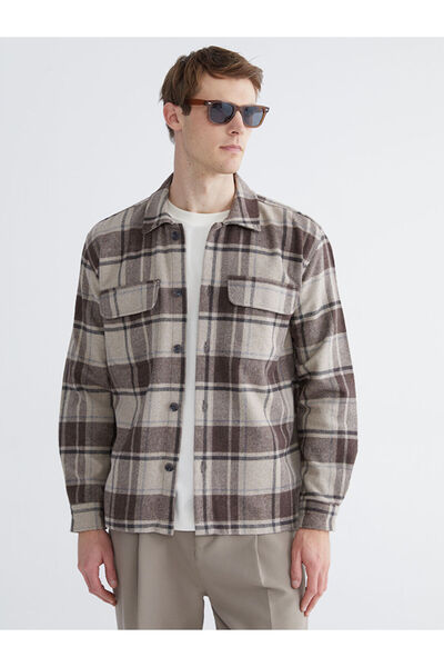 LC Waikiki Rmz Clothing End of Season Deals Beige Regular Fit Long Sleeve Pla...