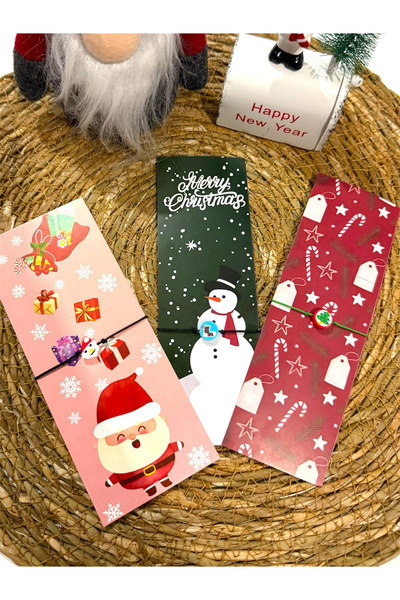 FIERA JEWELRY Set of 3 Adjustable Rope Bracelets with New Year's Cards