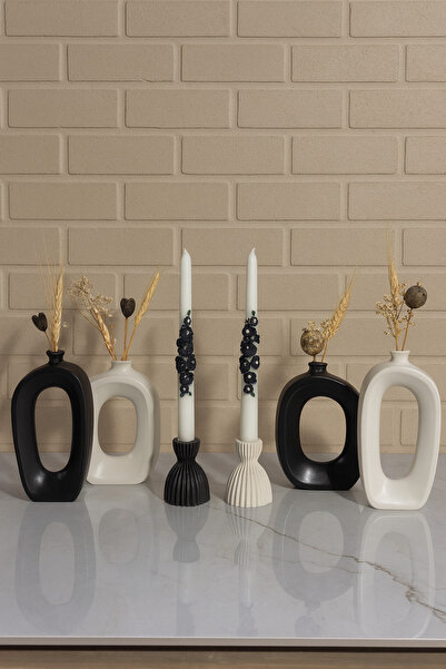 Zigzag Home Decorative Modern Bohemian Style 6 Piece Vase and Candlestick Candle Holder Set Trinket Set Design Vase Candle Holder