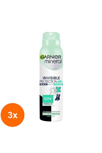 Garnier mineral Set of 3 x Deodorant Spray Mineral Invisible Black White Colors Fresh Aloe, 150 ml