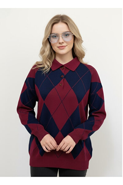 meday Clothing Lux Vintage Baklava Patterned, Polo Neck, Premium Knitwear Sweater