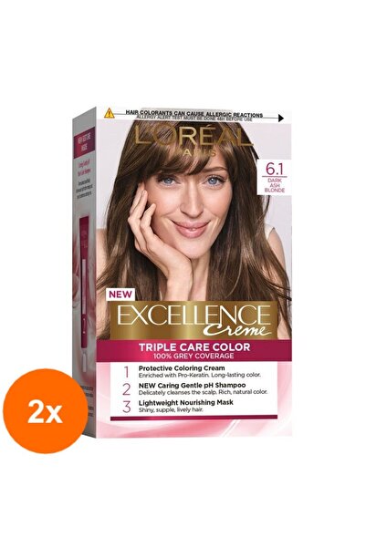 L'Oreal Paris Set 2 x Excellence Creme Permanent Hair Dye 6.1 Dark Ash Blonde 192 ml