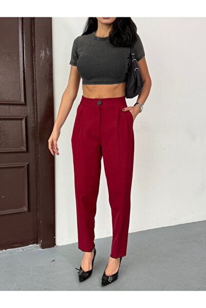 Cuyka Women's High Waist Hürrem Fabric Carrot Leg Wide Leg Trousers -