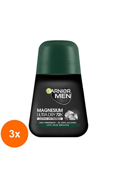 Garnier Set of 3 x Deodorant Roll-on Men Magnesium Ultra Dry 72h, for Men, 50 ml