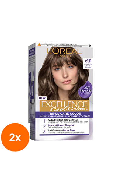 L'Oreal Paris Set 2 x Excellence Cool Creme Permanent Hair Dye 6.11 Ultra Ash Dark Blonde 192 ml