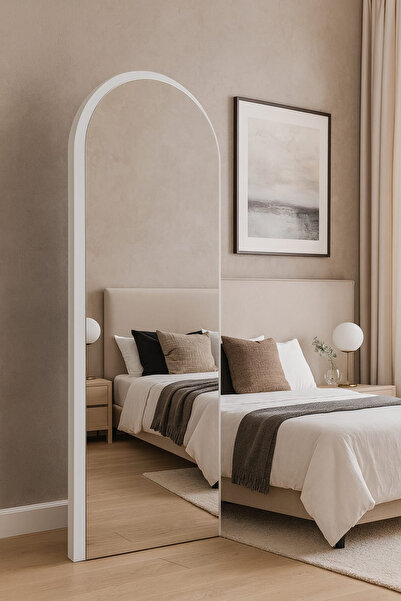 Areka Tall Buckle Floor Mirror with White Wooden Frame – Tempered Glass – Size 180x80