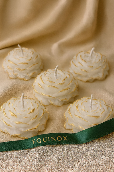 EQUINOX MUM EQUİNOX Gold Detaylı Şakayık Çiçeği Mum - Hediyelik - 5 Adet