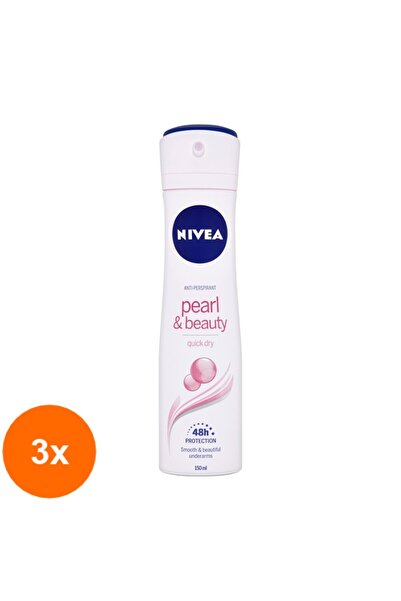 NIVEA Set 3 x Deodorant Antiperspirant Spray Pearl Beauty Quick Dry, pentru Femei, 150 ml