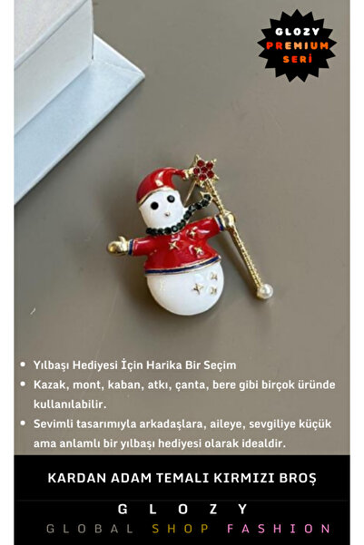GLOZY Preimum Seri Yeni Yıl Kombinleri İçin Yılbaşı Temalı Hediyelik Şık Kırmızı Noel Baba Broşu