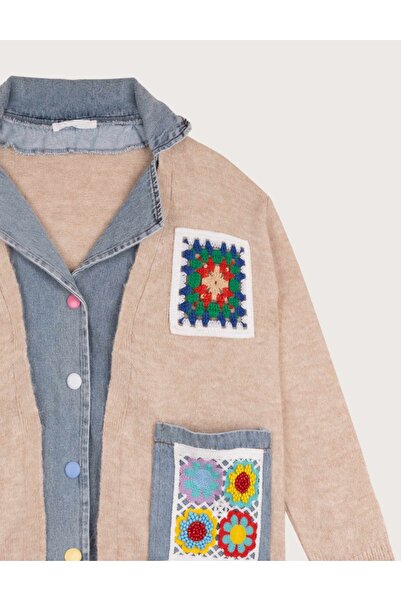 Lavanta Tekstil Denim Bead Detailed Knitwear Cardigan