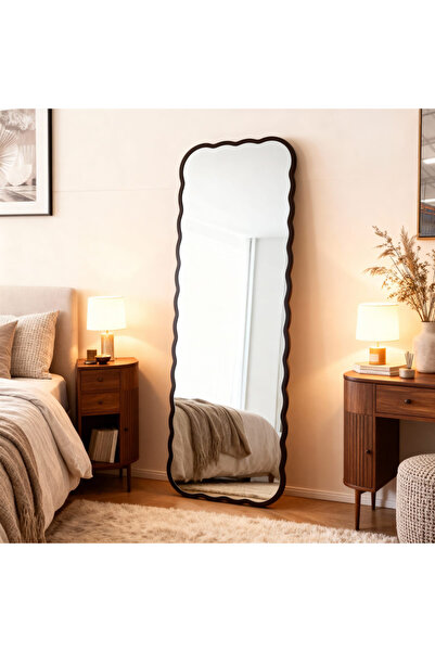 Areka Tall Buckle Floor Mirror with Burnt Brown Wooden Frame – Tempered Glass – Size 180x80
