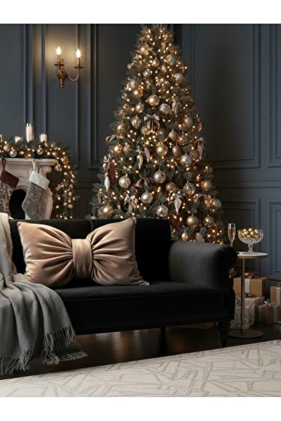 JACA XXL Velvet Fabric Pillow Christmas Themed Bow Appearance Throw Pillow (45X65Cm)