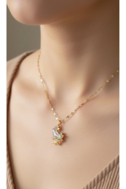 stainless steell gold renk ay hilal kararmaz kelebek yansıması ayışığı çelik ...