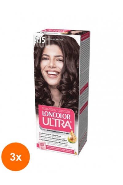 Loncolor Ultra Set 3 x Vopsea de Par Permanenta cu Amoniac 4.15 Ciocolata Ama...
