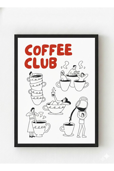 MIOVI Siyah Ahşap Çerçeveli “Coffee Club” Poster – Eğlenceli Kahve Temalı Duv...