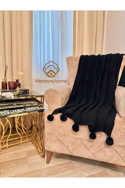 montanahome Ponponlu Triko Örgü TV ve Diz Battaniyesi – 130x170 cm"