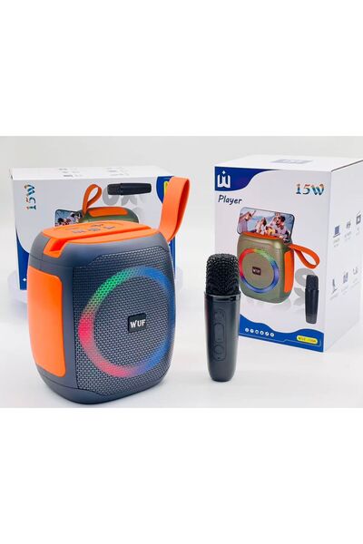 WUF DARK BLUE Portable Karaoke Bluetooth Speaker with Dual Wireless Mics & RGB Lights