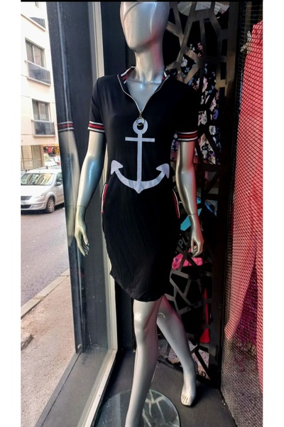 MODELİST فستان بطول الركبة مطبوع عليه رمز الرسو مع عاكسات ضوئية