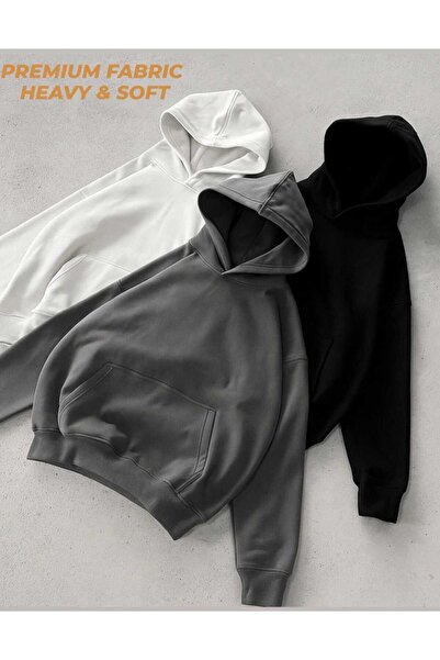 woonkey Premium Basic Hoodie Oversized Fit Soft Thick and Comfortable Fabric Set of 3 Trendy Model