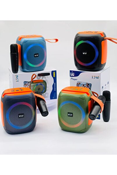 WUF BLUE Portable Karaoke Bluetooth Speaker with Dual Wireless Mics & RGB Lights