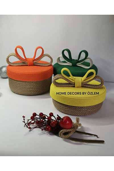 home decors by özlem طقم سلال من القش مكون من 3 قطع مع غطاء، صندوق تخزين، منظم، صناعة يدوية