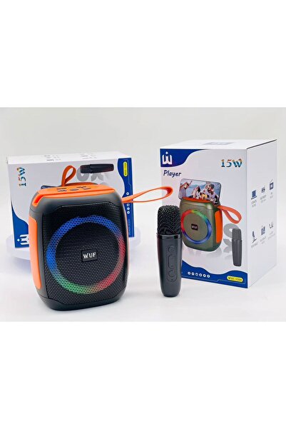 WUF مكبر صوت كاريوكي محمول أسود اللون مزود بميكروفون لاسلكي مزدوج وإضاءة RGB