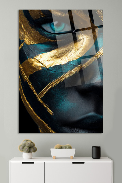 TAULART Artistic Glass Painting with Gold and Turquoise Face Detail