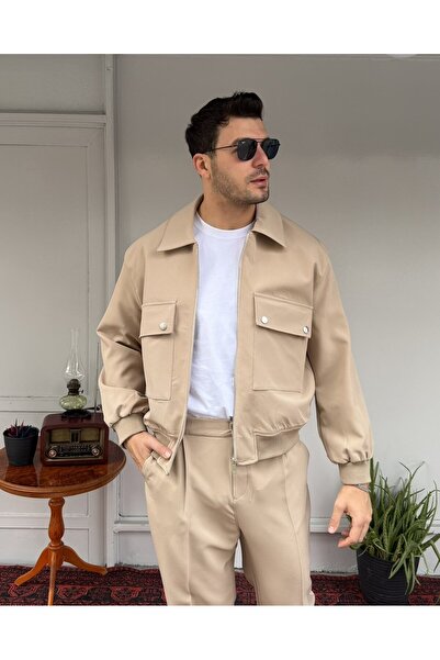 Casualmen32 Cep Kapaklı Bel Lastik Astarlı Kumaş Ceket