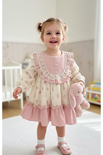 Canöz Kids Kız Bebek Pembe Naturel Elbise