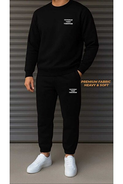 woonkey Oversized Tracksuit Set – Premium Thick Fabric Soft & Warm Yesterday Today Tomorrow Print