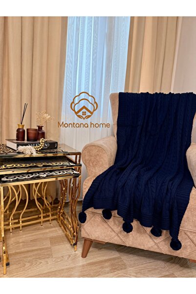 montanahome Ponponlu Triko Örgü TV ve Diz Battaniyesi – 130x170 cm"