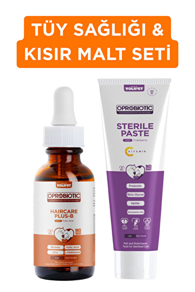 Oprobiotic Kısır Kediler İçin Tüy Sağlığı PlusB Damla ve Kısır Malt Vitamin Seti