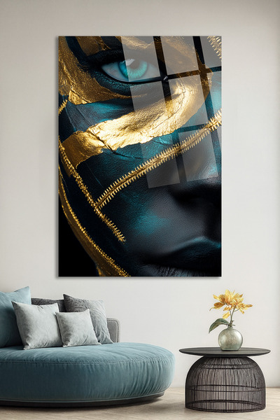 TAULART Artistic Glass Painting with Gold and Turquoise Face Detail