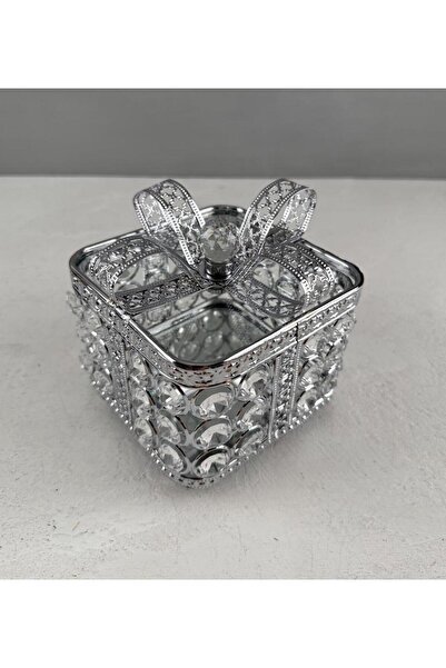 PEKİBU KRİSTAL TAŞLI FİYONK MODEL KARE ŞEKERLİK KUTU GÜMÜŞ
