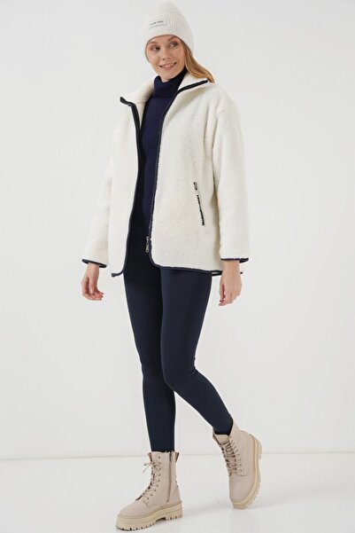 ALPACO 5211 Zippered Plush Coat - Navy Blue