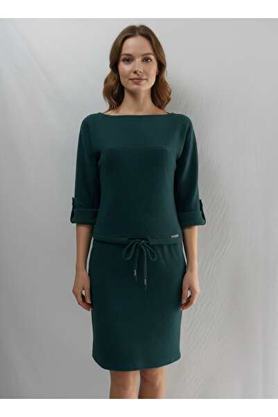 obelleatelier OBELLE-Günlük Şık Yeşil Elbise – Kuşaklı ve Rahat Kesim