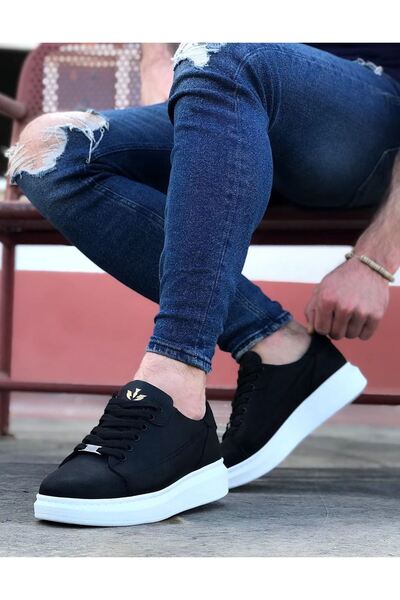 Mhoda Shoes Rlx028 Men's Casual Lace-Up Leather Sports Sneaker Shoes Cbt - Black