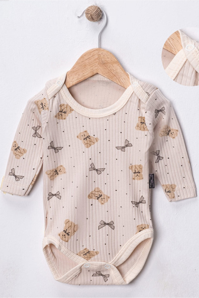 Noone ملابس داخلية للأطفال من القطن حياكة مضلعة بأكمام طويلة ومزخرفة بأزرار ك...