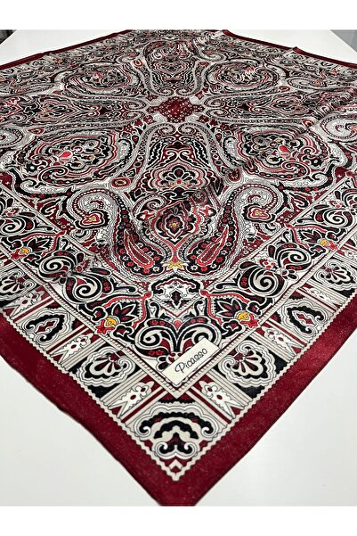 Picasso وشاح كريستالي بنمط عرقي بلون أحمر داكن بمظهر حريري – تصميم أنيق من ال...