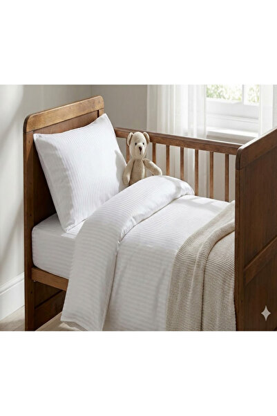 Alpateks Home طقم غطاء لحاف أطفال من القطن الساتان مخطط باللون الأبيض مقاس 10...