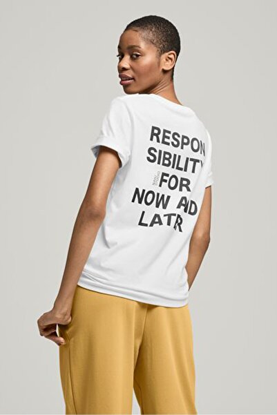 Tchibo Women Round Neck Short Sleeve Graphic Back T-Shirt, White