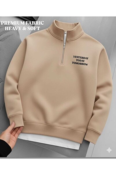 woonkey Premium Heavy & Soft Oversized Half Zipper Sweatshirt Unisex “Yesterday Today Tomorrow” Printed