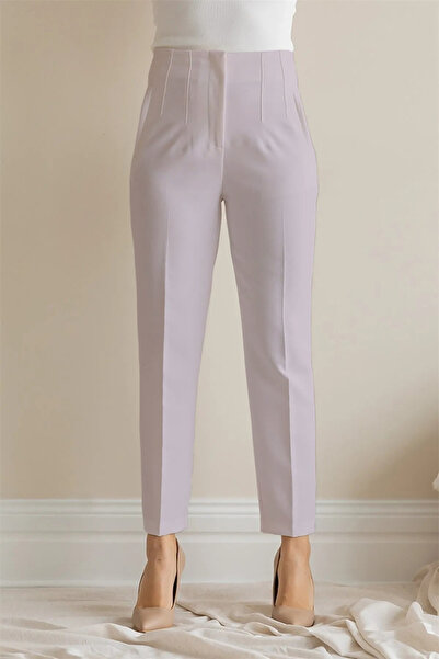 strivex High Waist Stitching Detailed Pencil piped Carrot Slim Leg Stone Fabric Trousers