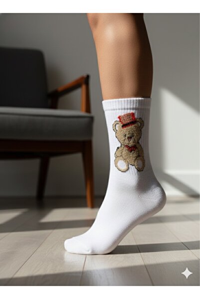 Pierre Lines Tedy Bear Print College Socks Set 4 Pairs