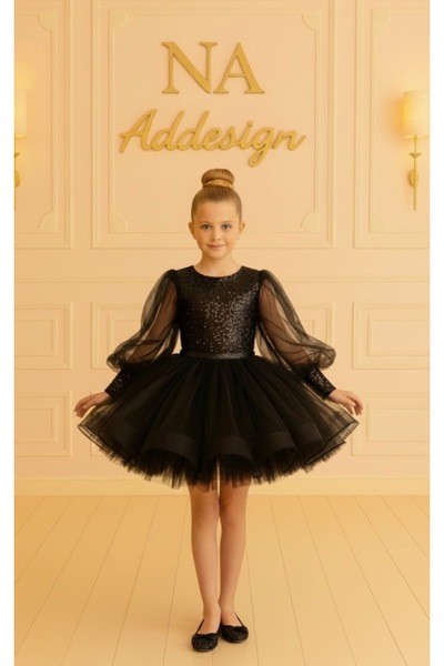 NA ADDESIGN فستان بناتي منفوش بتصميم خاص مزين بالترتر وأكمام بالون من التول (...