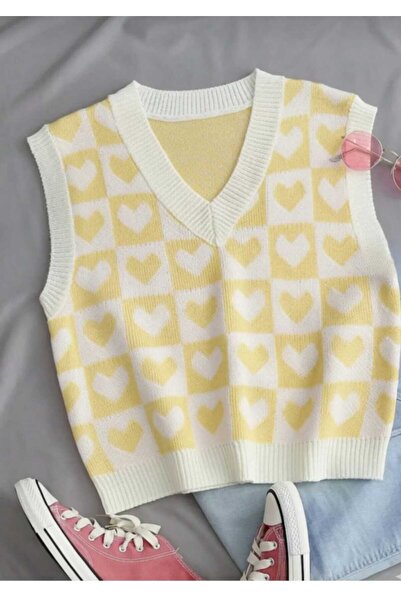 LUVON سترة نسائية عادية ذات ياقة على شكل حرف V ولون أصفر