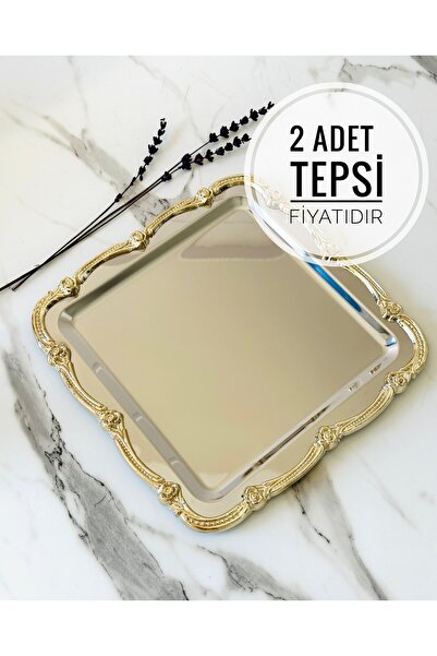 Melinda 2 Adet Fiore Gümüş Kare Tepsi Gümüş-Gümüş Paslanmaz Çelik Çay Kahve Servis Sunum Tepsisi (21x21)