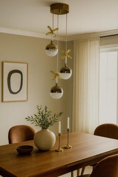 BİAVİZE 3 TOPLU GOLD MODERN SARKIT LED AVİZE